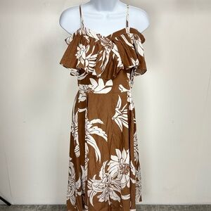 Brown Floral Off-Shoulder Dress